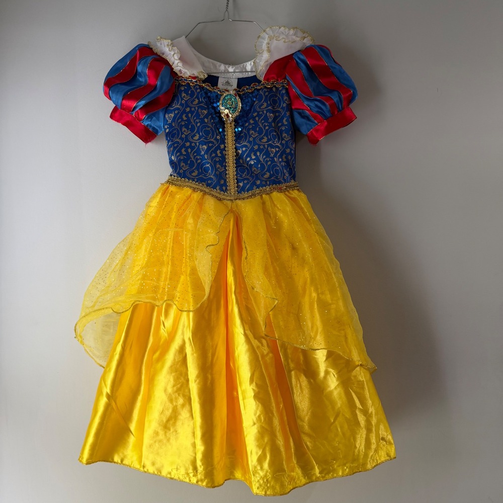Disney Snow White Costume Girls Size 4 Blue Yellow Red Good Sequin Glitter Dress